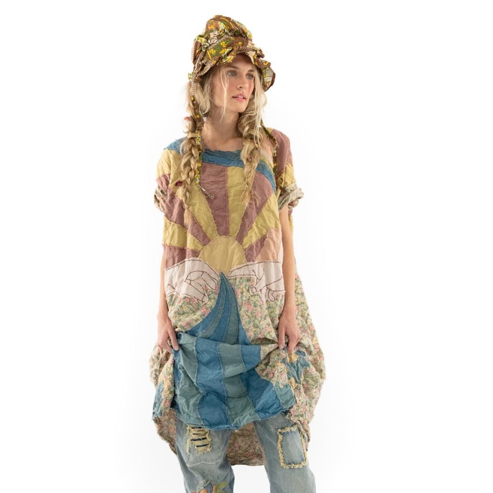 Magnolia Pearl Appliqué Artist Smock Dress